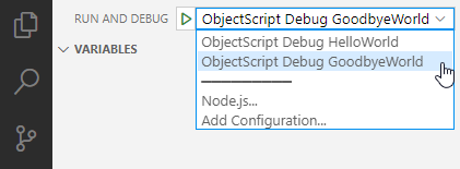 Select debug configuration.
